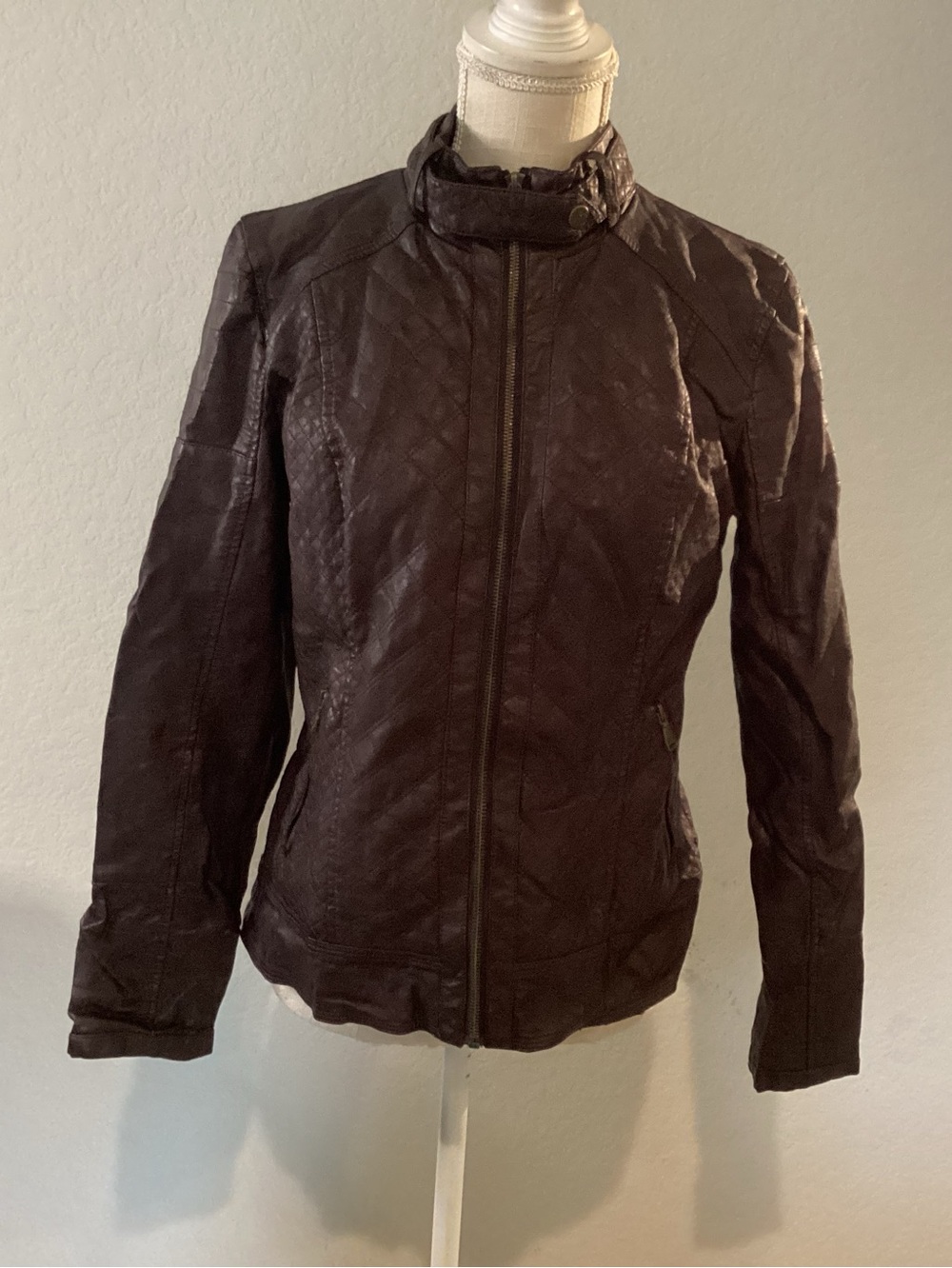 Guess Quilted Faux Leather Jacket - Dark Brown